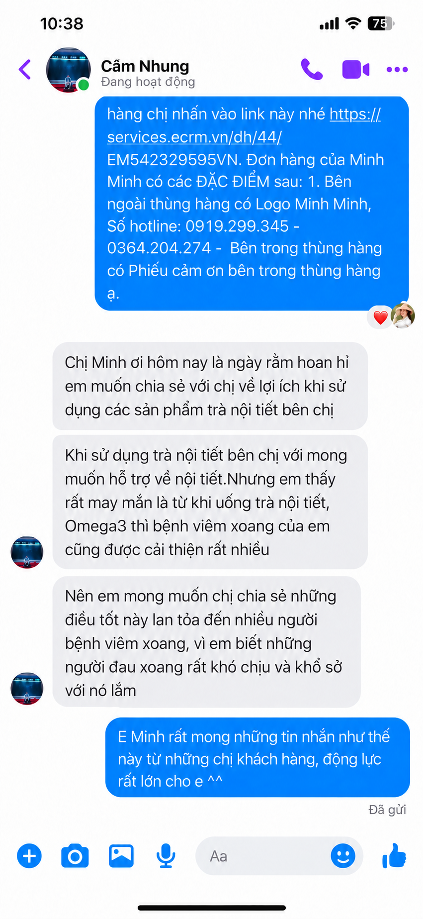 Ảnh chụp màn hình tin nhắn khách hàng 5